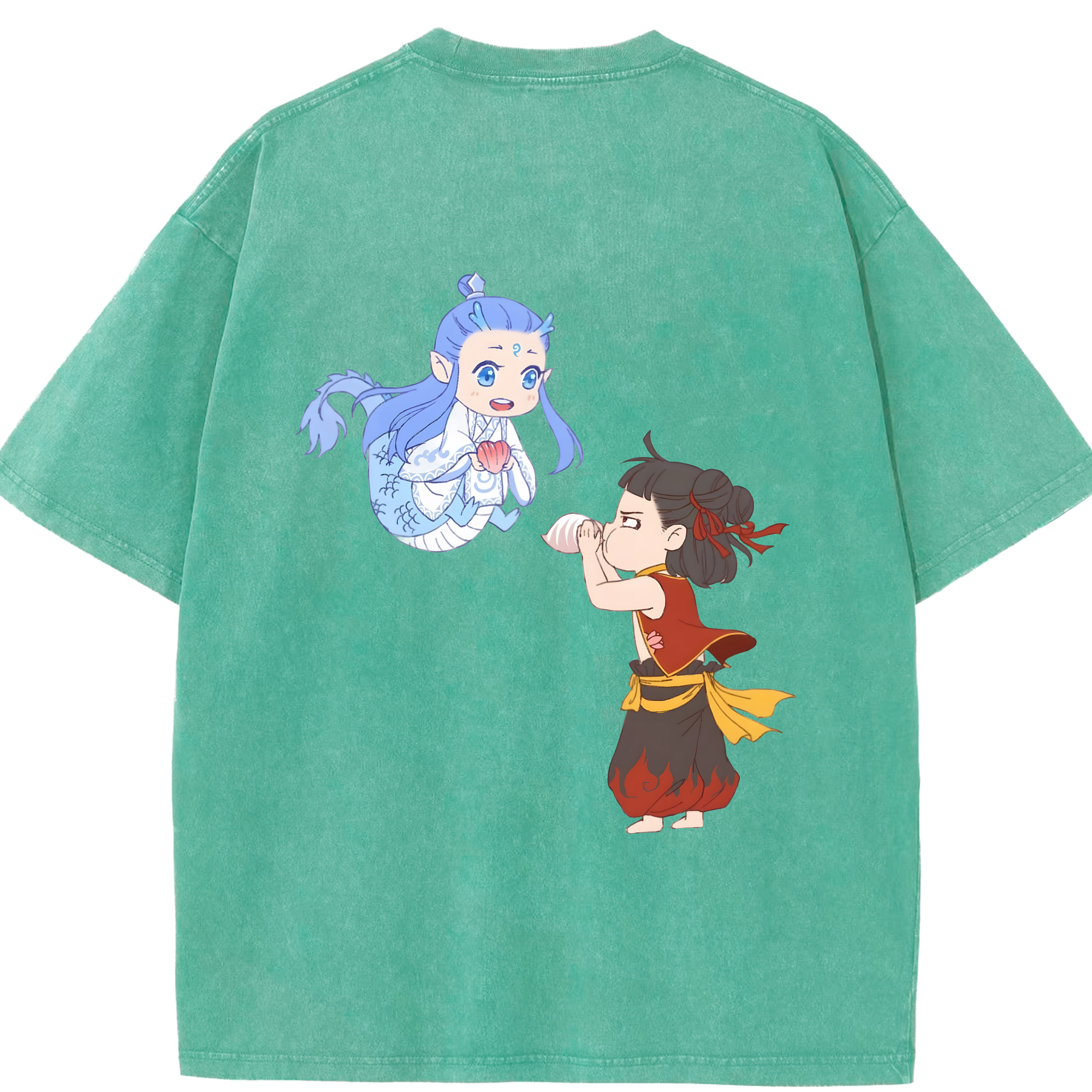 （画像用） Ne Zha 2 ナタ 魔童の大暴れ 綿100% ヴィンテージ風 半袖Tシャツ（背面プリント）
